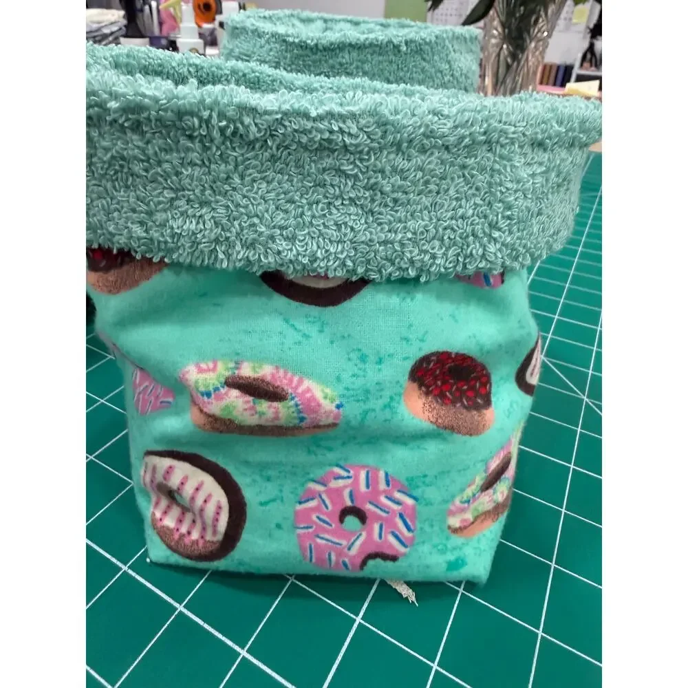 Handmade Donut Vanity Bucket Organizer Terry Lined Quilted 8” Tall Soft Stable